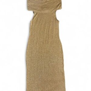 Elegant Gold Off Shoulder Maxi Glitter Women's Dress